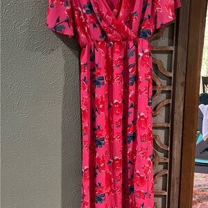 Pink Lily Fuchsia Floral Maxi Dress with Navy Accents